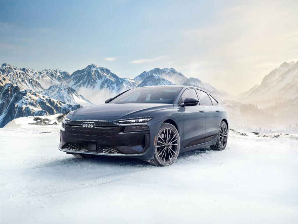 2026 Audi A6 e-tron featuring a premium electric luxury sedan with a sleek aerodynamic body, futuristic LED lighting, elegant Audi styling, smooth lines, and advanced EV design elements.