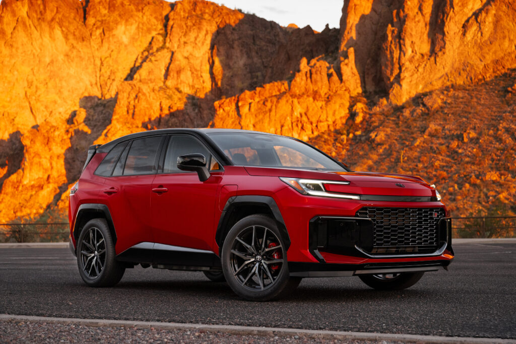 2026 Toyota RAV4 SUV in front three-quarter view with modern design and LED headlights.