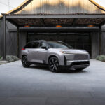 2027 Toyota Highlander Electric SUV in sleek blue, showcasing modern aerodynamic design, three-row seating, and advanced EV styling for families"