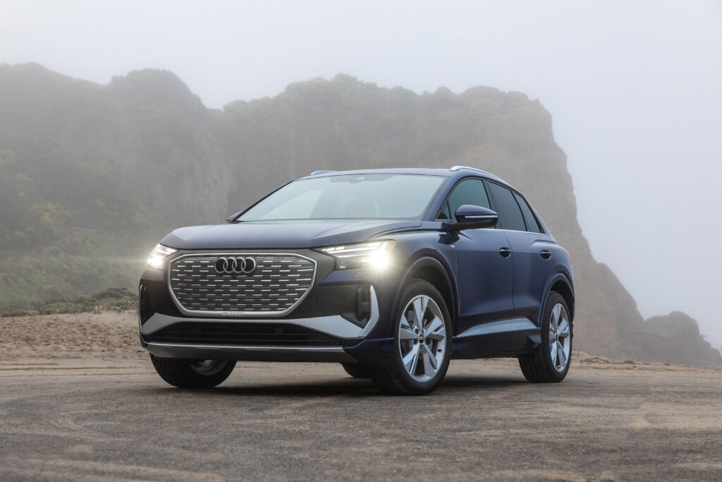 2027 audi q4 quattro e tron premium electric suv showcasing sleek design, quattro all wheel drive, and advanced ev technology front design