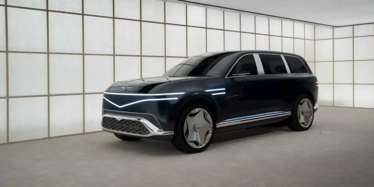 2026 Genesis GV90 luxury electric SUV concept with elegant futuristic design, sleek LED lighting, and premium flagship styling.